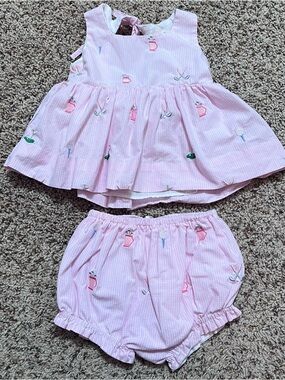Smockingbird Pink Seersucker Girls Embroidered Golf Bloomers Set size 24m